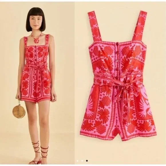 FARM Rio Red and Pink Floral Jumpsuit - Picture 1 of 14